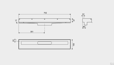 Линейный слив 1001 700 3-фланцевый настенный стальной