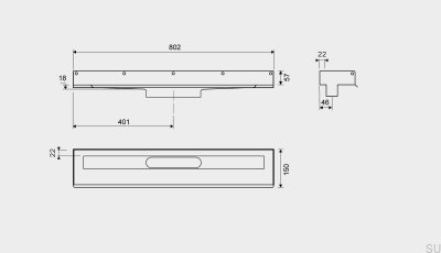 Линейный слив 1001 800 3-фланцевый настенный стальной