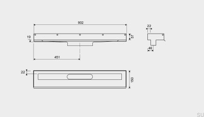 Линейный слив 1001 900 3-фланцевый настенный стальной