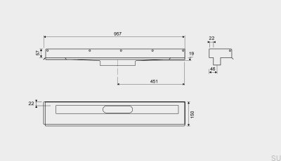 Линейный слив 1003 900 Правый фланец Настенная сталь