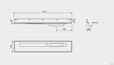 Линейный слив 1004 1200 Задний фланец Правый настенный слив Сталь