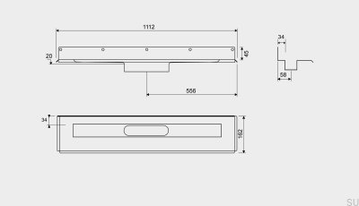 Линейный слив 1004 1000 Задний фланец со смещением 12 мм Стенка Сталь