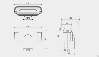 Сливной модуль с вертикальным выпуском 75 мм со съемным сифоном
