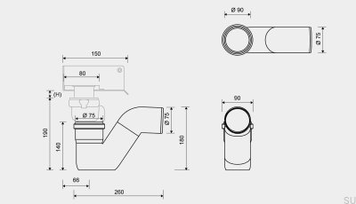 Пластиковый сифон 75 мм тип П горизонтальный