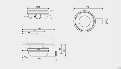 Угловой сливной модуль с горизонтальным выпуском 32 мм