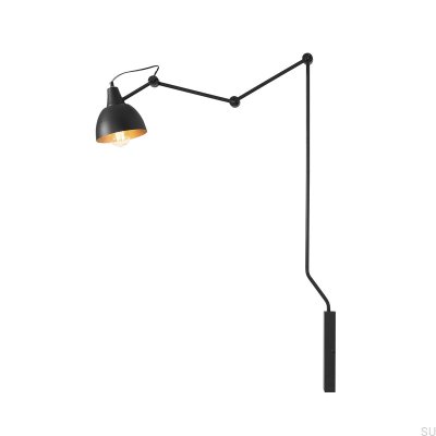 Aida Long Metal Black Wall Lamp (золотой абажур в центре)