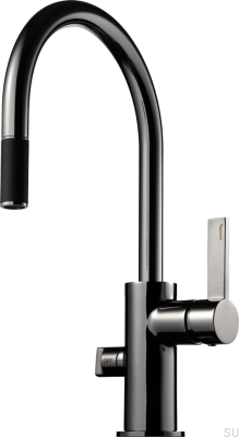Кухонный смеситель с выдвижным изливом и клапаном для посудомоечной машины ARM385 Латунь Черный Хром