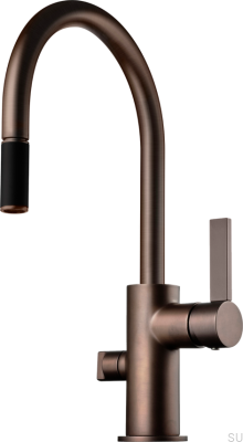 Кухонный смеситель с выдвижным изливом и клапаном для посудомоечной машины ARM385, цвет латунь, коричневый