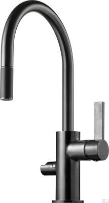 Кухонный смеситель с выдвижным изливом и клапаном для посудомоечной машины ARM385, латунь, черный матовый хром