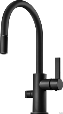 Кухонный смеситель с выдвижным изливом и клапаном для посудомоечной машины ARM385, латунь, матово-черный