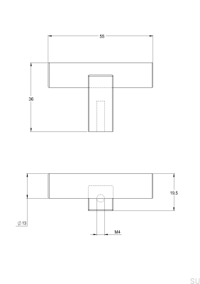 Т-образная ручка для мебели Bar055 из латуни и коричневого цвета