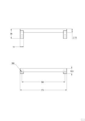Ручка для мебели Bar173 160 из латуни и черного хрома с матовым покрытием