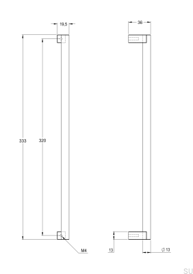 Ручка для мебели удлиненная Bar333 320, латунь, черный хром, матовый