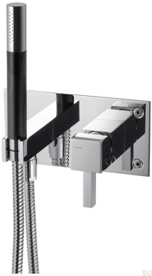 Квадратный смеситель для душа с трубкой и шлангом BOX011-364 Латунь Серебристый Хром