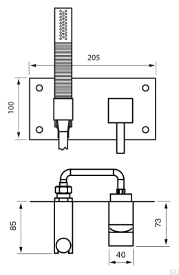 Квадратный смеситель для душа с трубкой и шлангом BOX011-364 Латунь Серебристый Хром