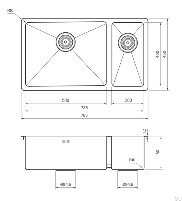 Кухонная мойка 7040 из стали с коричневым покрытием PVD