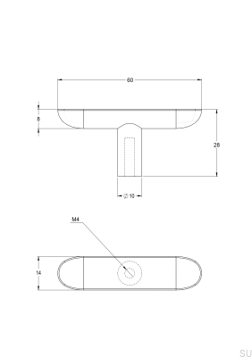 Мебельная ручка T-Bar Pastille 60, латунь, черный, матовый хром