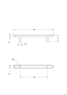 Ручка мебельная продолговатая Pastille 128, латунь, никелированная, шлифованная