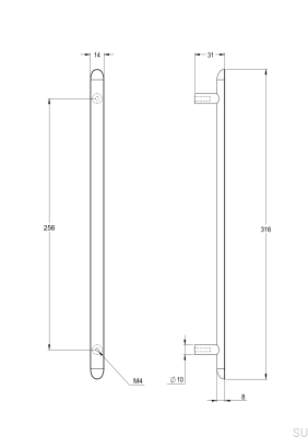 Ручка мебельная продолговатая Pastille 256, латунь, серебро, хром