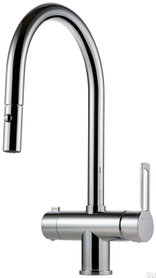 Кухонный смеситель с выдвижным изливом и клапаном для посудомоечной машины RIN885 Латунь Серебристый Хром