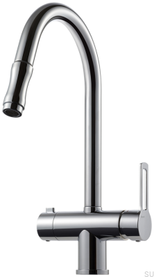 Кухонный смеситель с выдвижным изливом и клапаном для посудомоечной машины RIN886 Латунь Черный Хром