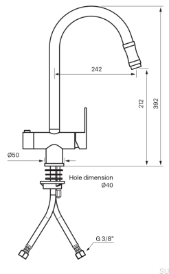 Кухонный смеситель с выдвижным изливом и клапаном для посудомоечной машины RIN886 Латунь Черный Хром