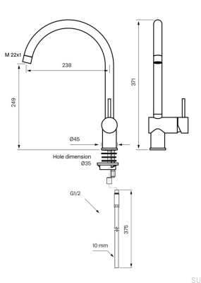Смеситель для кухни SK New 180, латунь, серебристый, хром