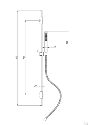 Душевая штанга с регулируемым настенным кронштейном TVM100 Полированная латунь Нелакированная