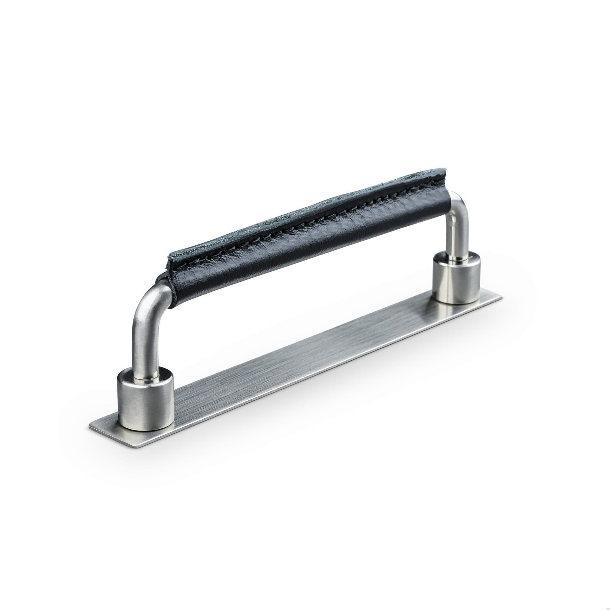 157162SP--Uchwyt-meblowy-podłużny-Asissi-Stitched-128-Metalowy-Srebrny-Szczotkowany-z-Czarną-Skórą-Theofils-Skandynawskie-Uchwyty_1