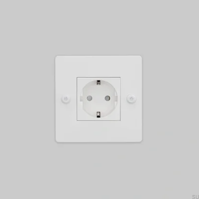 Одинарная розетка без логотипа, тип F, линейная, 1G, сталь, белый, европейский стандарт