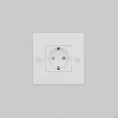 Одинарная розетка с логотипом Тип F Линейная 1G Сталь Белый Европейский стандарт