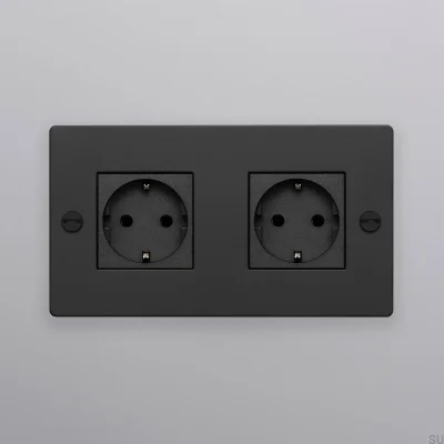 Двойная розетка типа F крестовая 2G стальная черная европейский стандарт