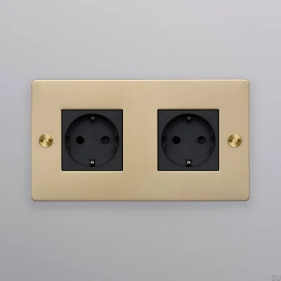 Двойная розетка типа F крестовая 2G латунь европейский стандарт
