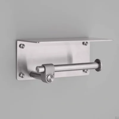 Держатель для туалетной бумаги из литой стали, серебристый, с полкой
