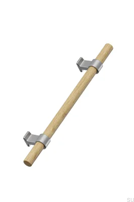 Удлинённая мебельная ручка Bond Wood 160 из дуба, серебристого цвета