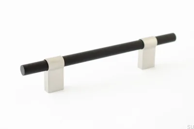 Продолговатая мебельная ручка Line Big Mix 128 из матовой стали с черным алюминием