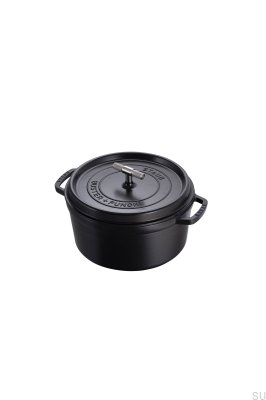 Кастрюля Cocotte Staub 6,7 л из черной стали с серебристой рифленой ручкой