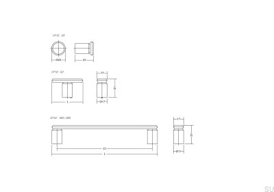 Алюминиевая мебельная ручка T-Bar Fase 52, матовая золотистая отделка.