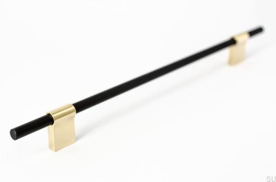 Удлиненная мебельная ручка Line Mix 224 Metal black с полированной латунью