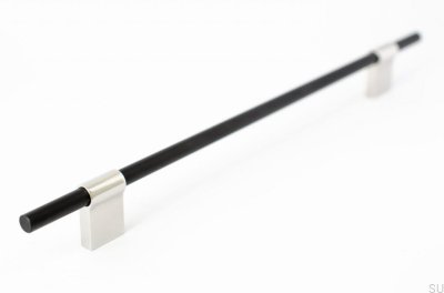 Продольная мебельная ручка Line Mix 224 Металл черный с полированной сталью