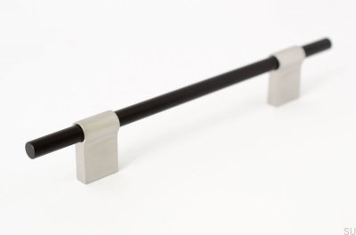 Удлиненная мебельная ручка Line Mix 128 Металл черный с матовой сталью